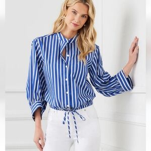 Karen Kane White & Blue Stripe Cotton Spandex Drawstring Coastal Nautical Small